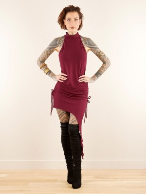 Toonzshop Yuna Halter Neck Asymmetric Dress Kleid Damen Tiefesrot | 0764DPCAR