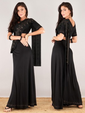 Toonzshop Zalya Anazra Printed 3in1 Long Dress Kleid Damen Schwarz | 4851AIBVJ